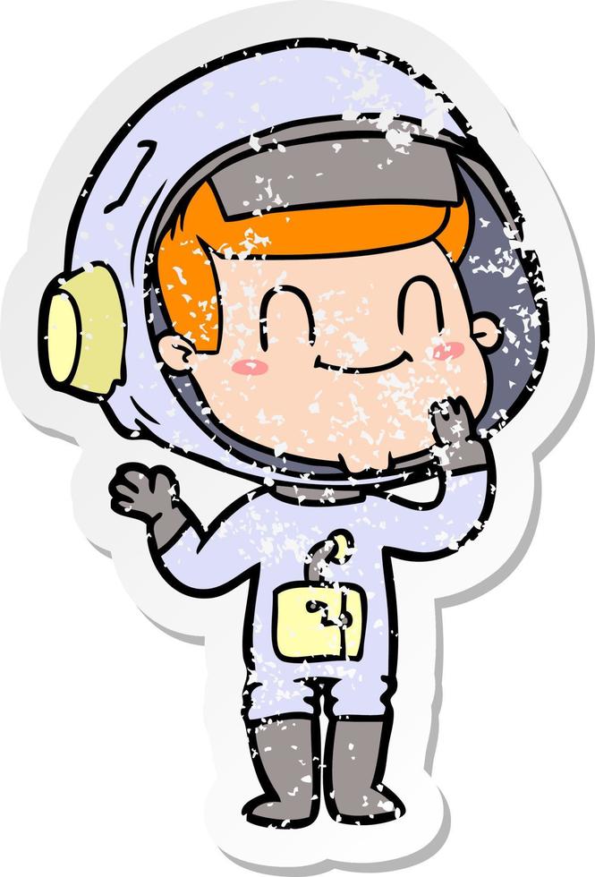 bedrövad klistermärke av en glad tecknad astronautman vektor