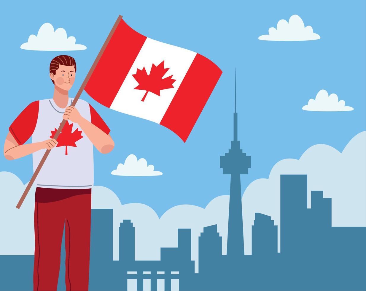 Mann winkt Kanada-Flaggenszene vektor