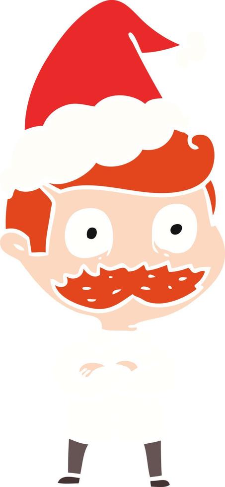 platt färg illustration av en man med mustasch chockad bär tomte hatt vektor