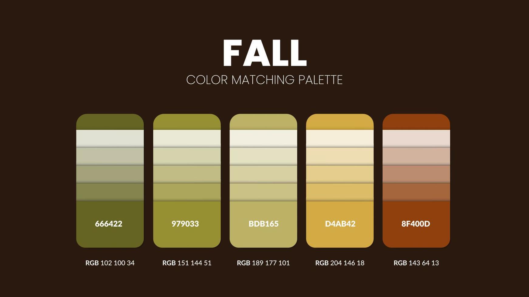 Herbstthema Farbpaletten oder Farbschemata sind Trendkombinationen und Palettenführer in diesem Jahr, eine Tabelle mit Farbtönen in RGB oder Hex. ein Farbmuster für eine Frühlingsmode, ein Zuhause oder ein Innendesign vektor