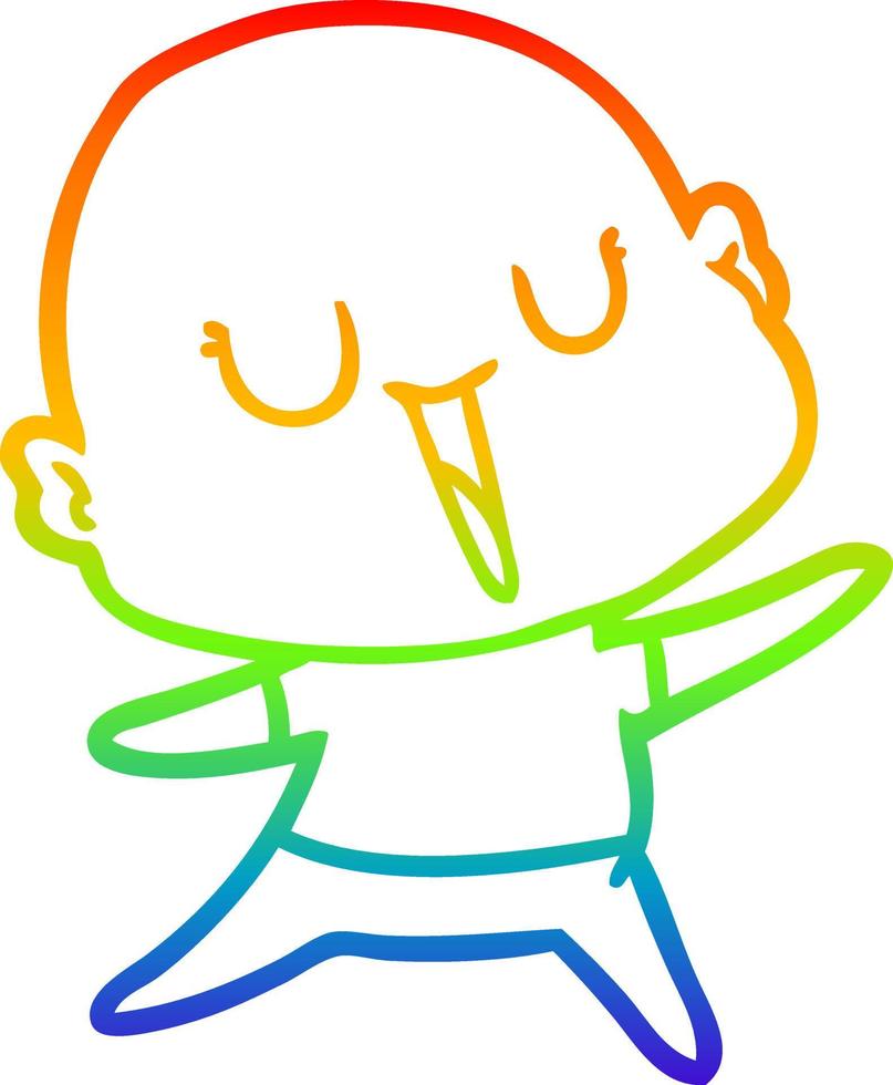 Regenbogen-Gradientenlinie, die einen glücklichen Cartoon-glatzköpfigen Mann zeichnet vektor