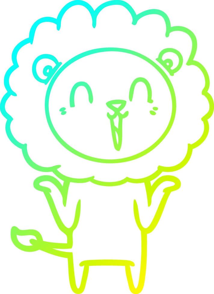 Kalte Gradientenlinie Zeichnung lachender Löwenkarikatur, der mit den Schultern zuckt vektor