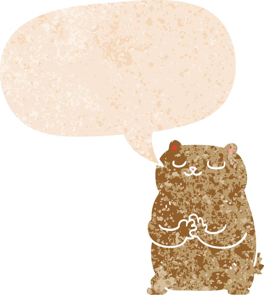 tecknad björn och pratbubbla i retro texturerad stil vektor