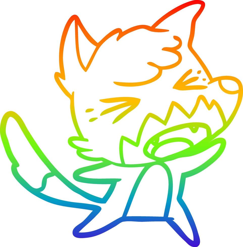 Regenbogen-Gradientenlinie, die einen wütenden Cartoon-Fuchs zeichnet vektor