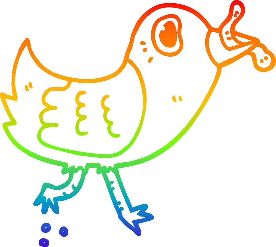 Regenbogen-Gradientenlinie Zeichnung Cartoon-Vogel mit Wurm vektor