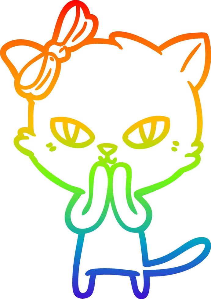 Regenbogen-Gradientenlinie zeichnet niedliche Cartoon-Katze vektor