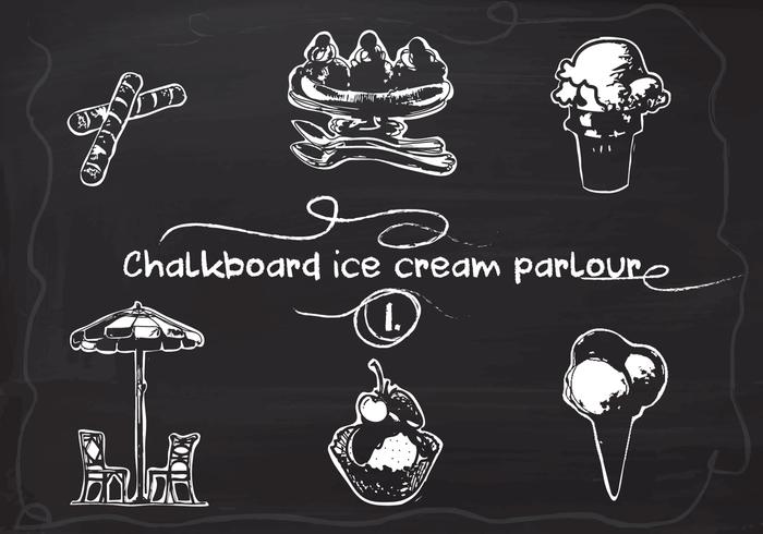 Free Hand Drawn Ice Cream Set auf Tafel Vektor Hintergrund