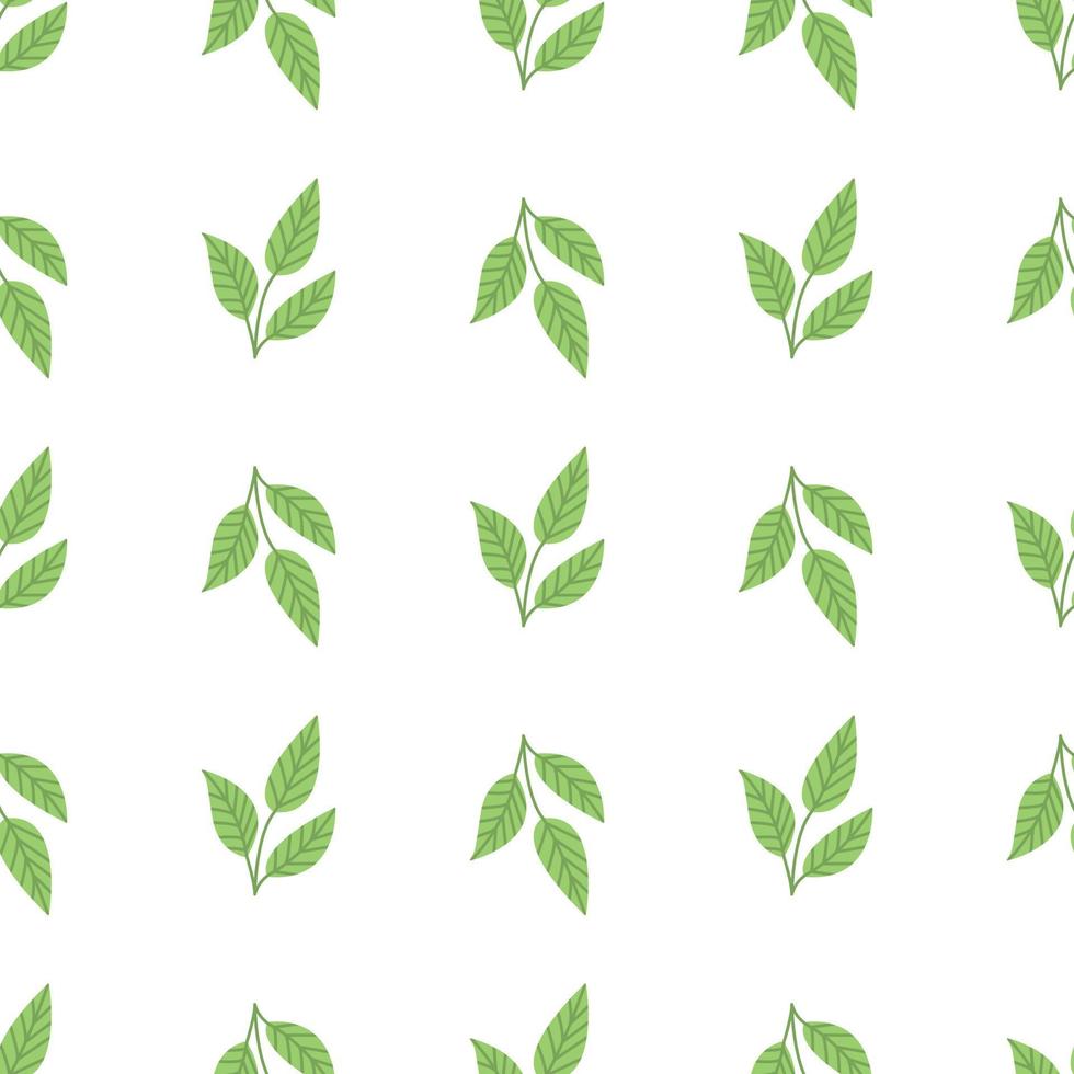 Teeblätter auf weißem Hintergrund, Vektornahtloses Muster im flachen, handgezeichneten Stil vektor