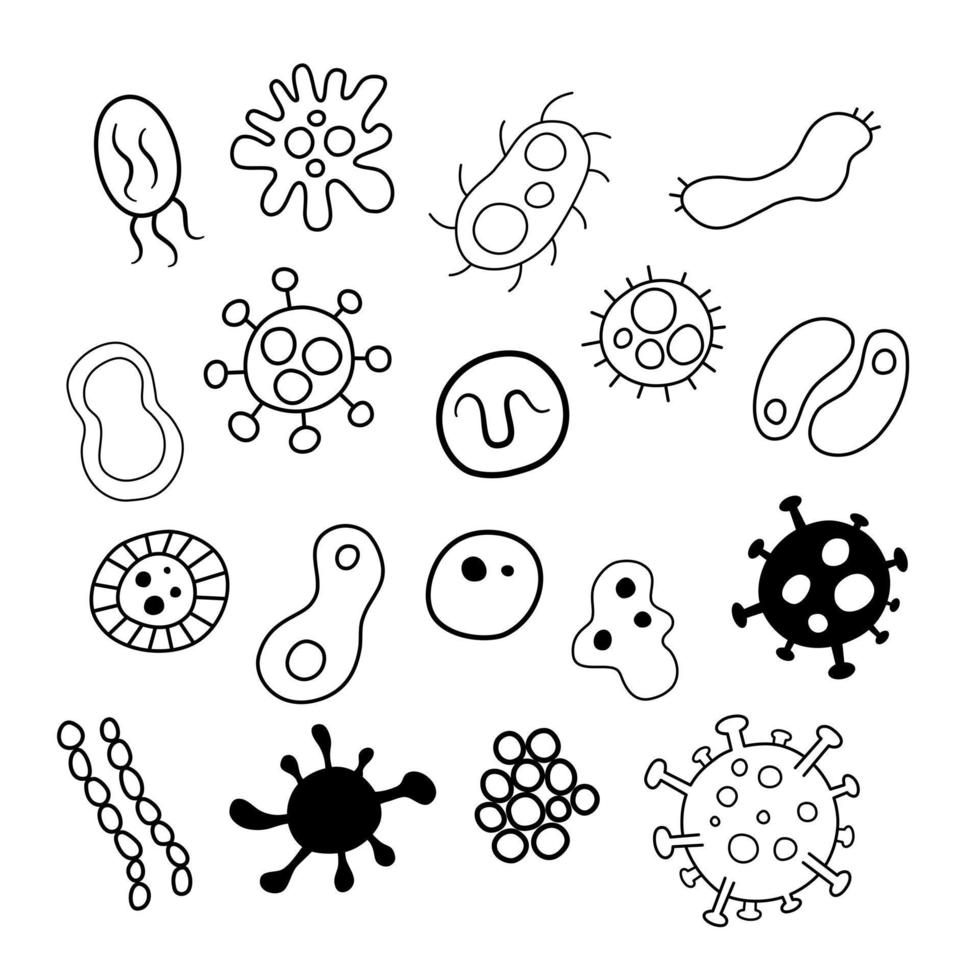 Doodle-Virus-Element, handgezeichnete schwarze Linie auf weißem Hintergrund. vektorillustration über gesundheit, wissenschaft und bildung. vektor