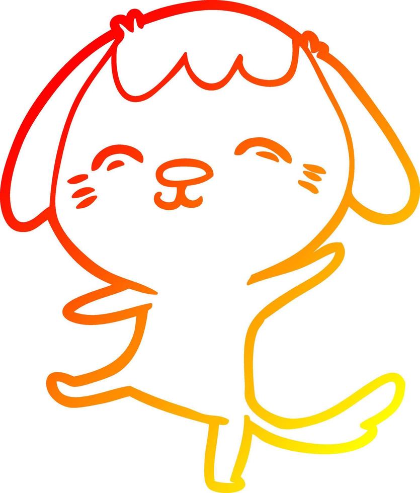 Warme Gradientenlinie, die fröhlichen Cartoon-Tanzhund zeichnet vektor