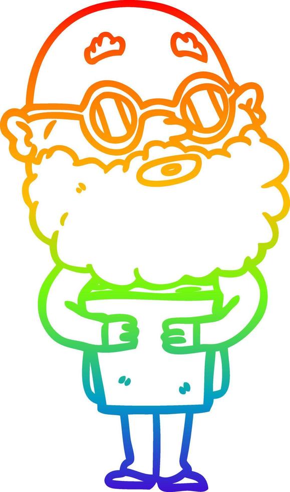 Regenbogengradientenlinie Zeichnung Cartoon neugieriger Mann mit Bart und Brille vektor