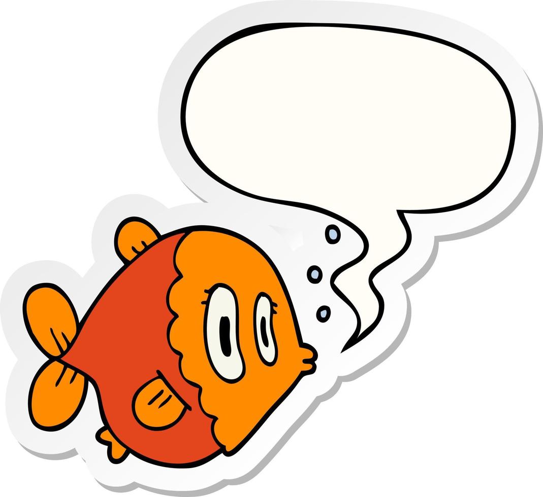 tecknad fisk och pratbubbla klistermärke vektor