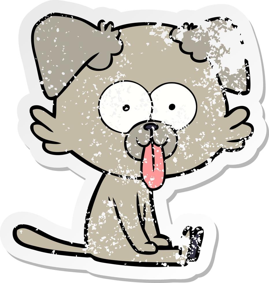 beunruhigter Aufkleber eines sitzenden Cartoon-Hundes mit herausgestreckter Zunge vektor
