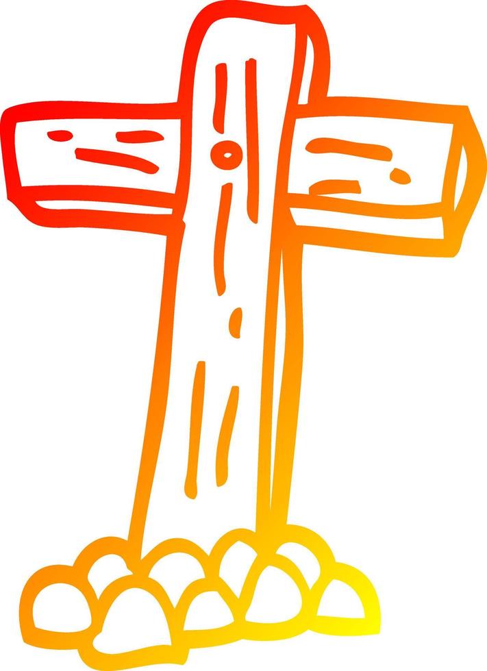 warme Gradientenlinie Zeichnung Cartoon Holzkreuz vektor