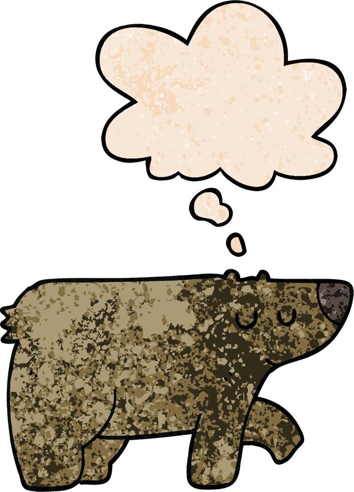 tecknad björn och tankebubbla i grunge texturmönster stil vektor