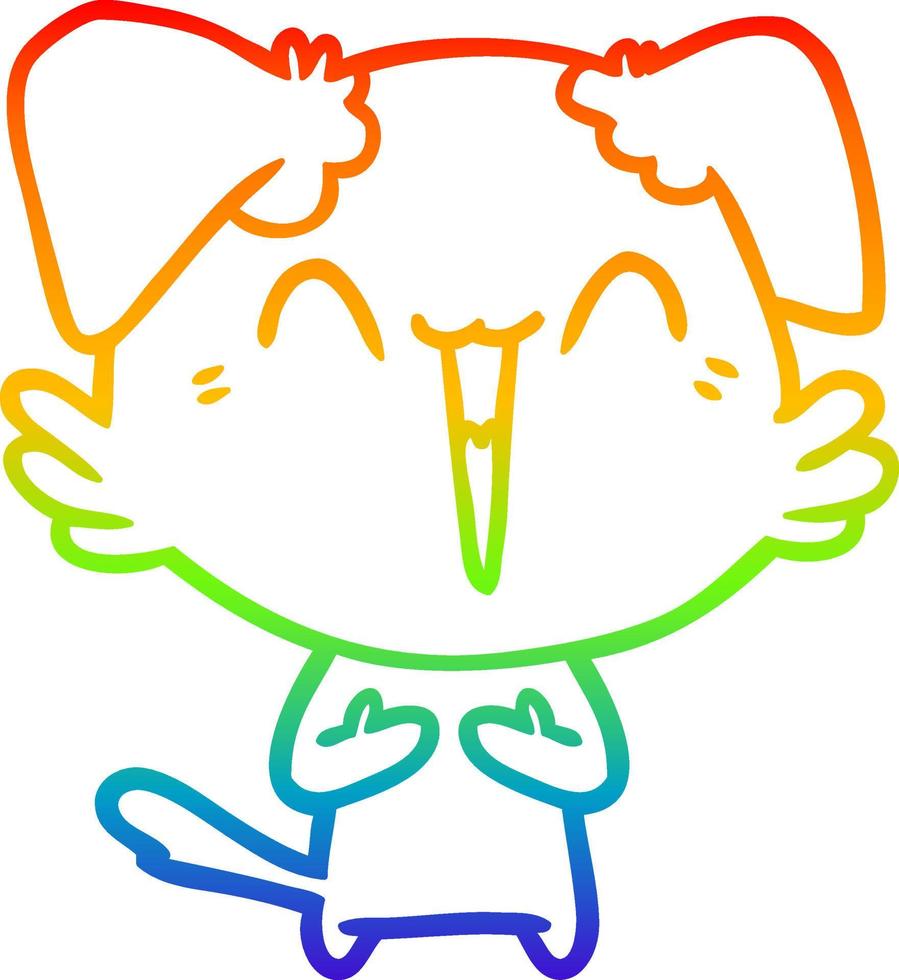 Regenbogengradientenlinie zeichnet glücklichen kleinen Cartoon-Hund, der lacht vektor