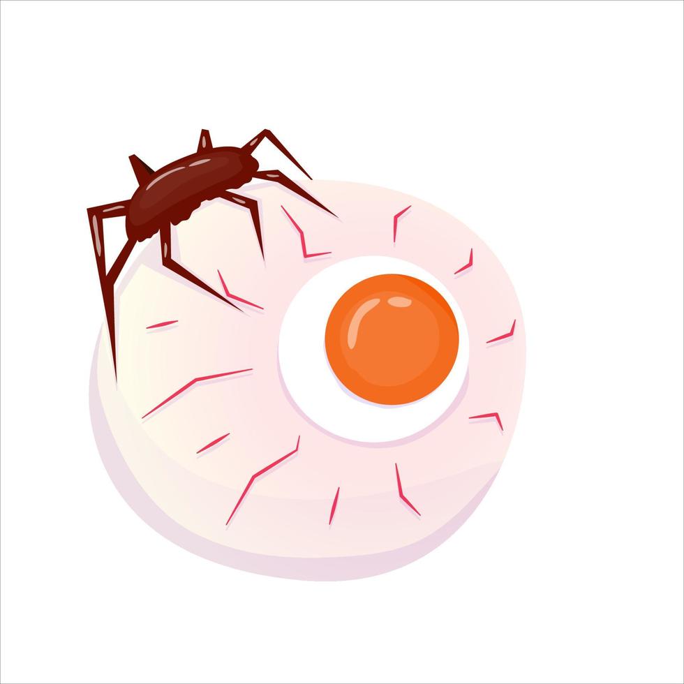 Halloween Augapfel süß isoliert. Marmelade mit Augapfel und Spinne, gruseliger Nachtisch für Halloween-Herbstferien. Cartoon-Vektor-Illustration. Urlaubsdessert mit einer Spinne vektor