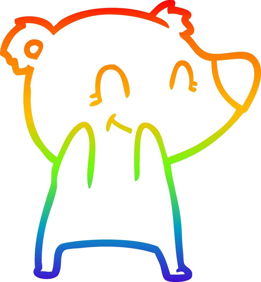 Regenbogen-Gradientenlinie, die freundliche Bärenkarikatur zeichnet vektor