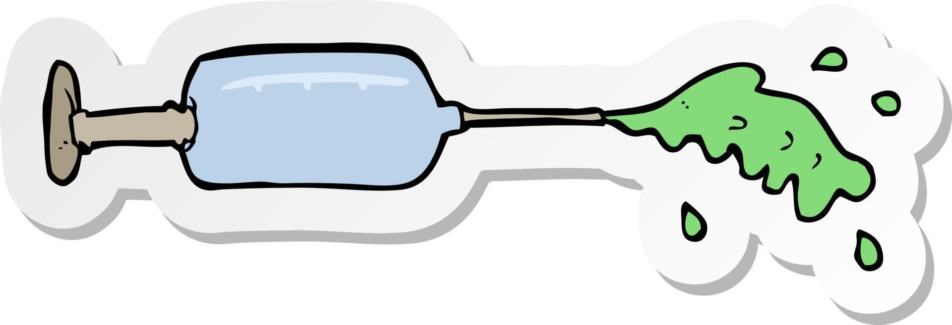Aufkleber eines Cartoons, der eine medizinische Nadel spritzt vektor