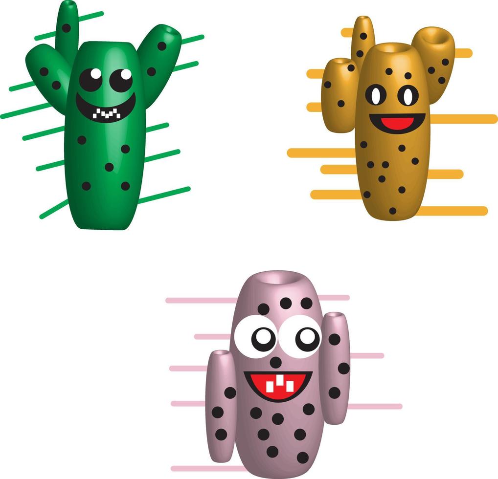 Kaktuspflanzen haben niedliche und niedliche Charaktere. Für einen wütenden Kaktus in einem Topf sieht er mit Verurteilung aus. Der Kaktus hat große Augenbrauen. vektor