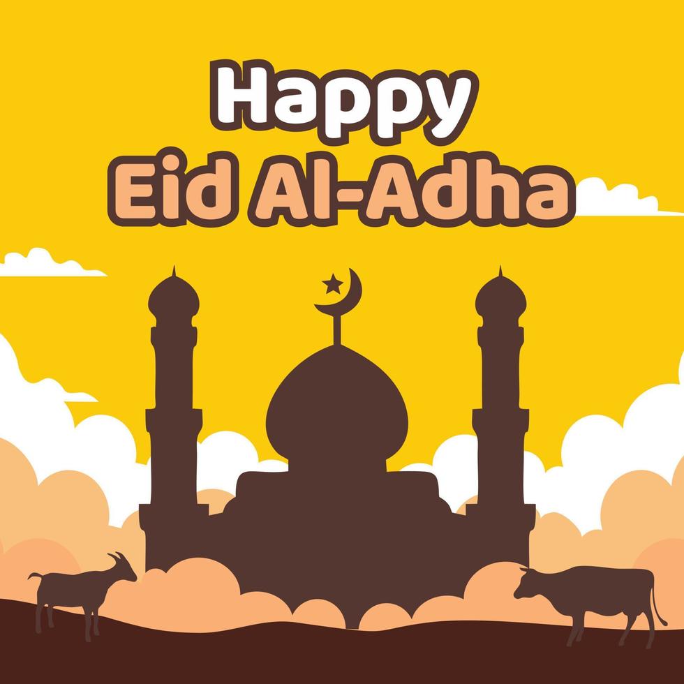 fröhliches eid al-adha mit gelbem hintergrund vektor