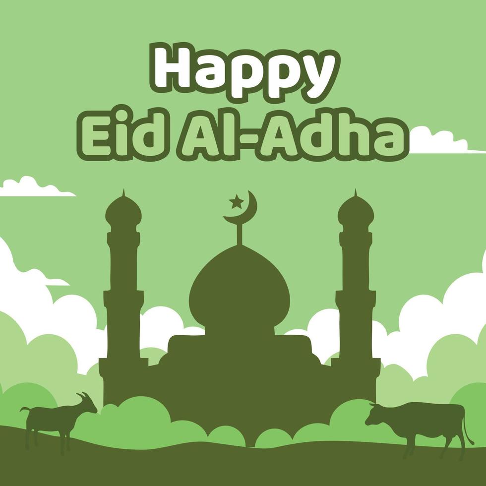 glad eid al-adha med grön bakgrund vektor