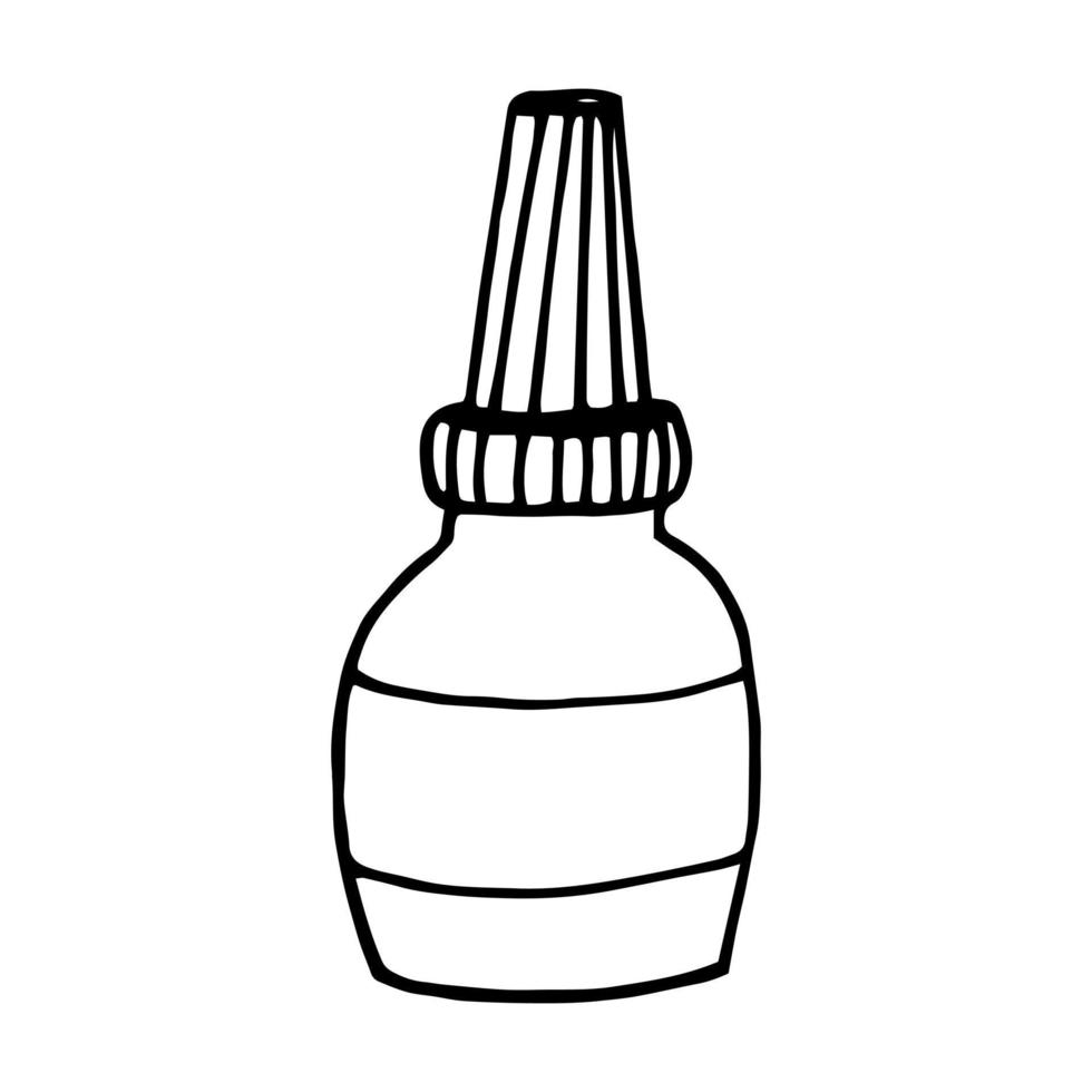 tropfen in einem handgezeichneten gekritzel der flasche. , skandinavisch, nordisch, minimalistisch, einfarbig. Symbol. Medizin laufende Nase Gesundheitsbehandlung vektor