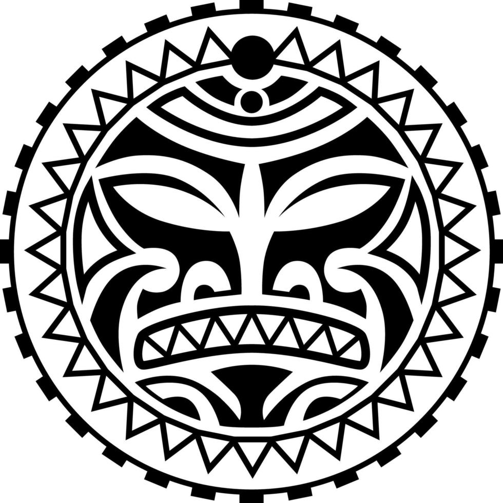 rund tatuering prydnad med solen ansikte maori stil. afrikansk, aztekisk eller maya etnisk mask. vektor