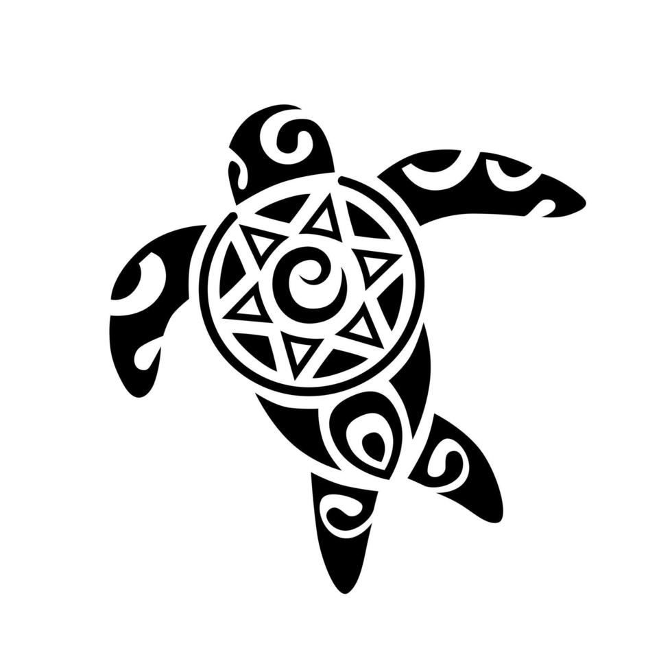 havssköldpadda i maori tatuering tribal stil. svartvit skiss eller logotyp. vektor
