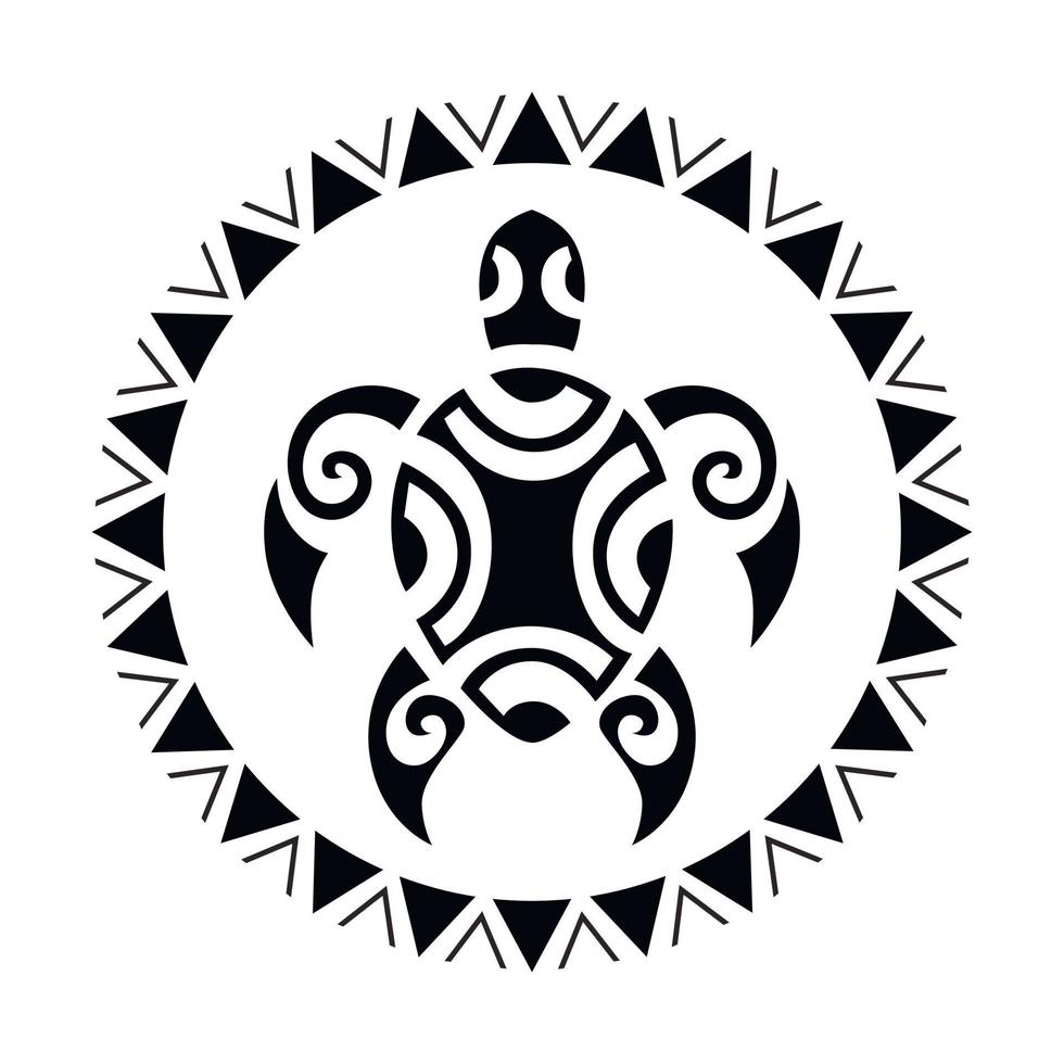 havssköldpadda rund cirkel prydnad maori stil. tatueringsskiss vektor