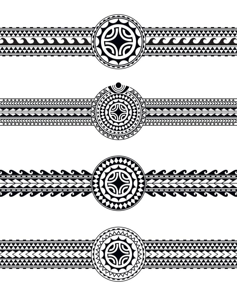 uppsättning maori polynesiska tatuering armband kant. tribal ärm sömlösa mönster vektor. vektor