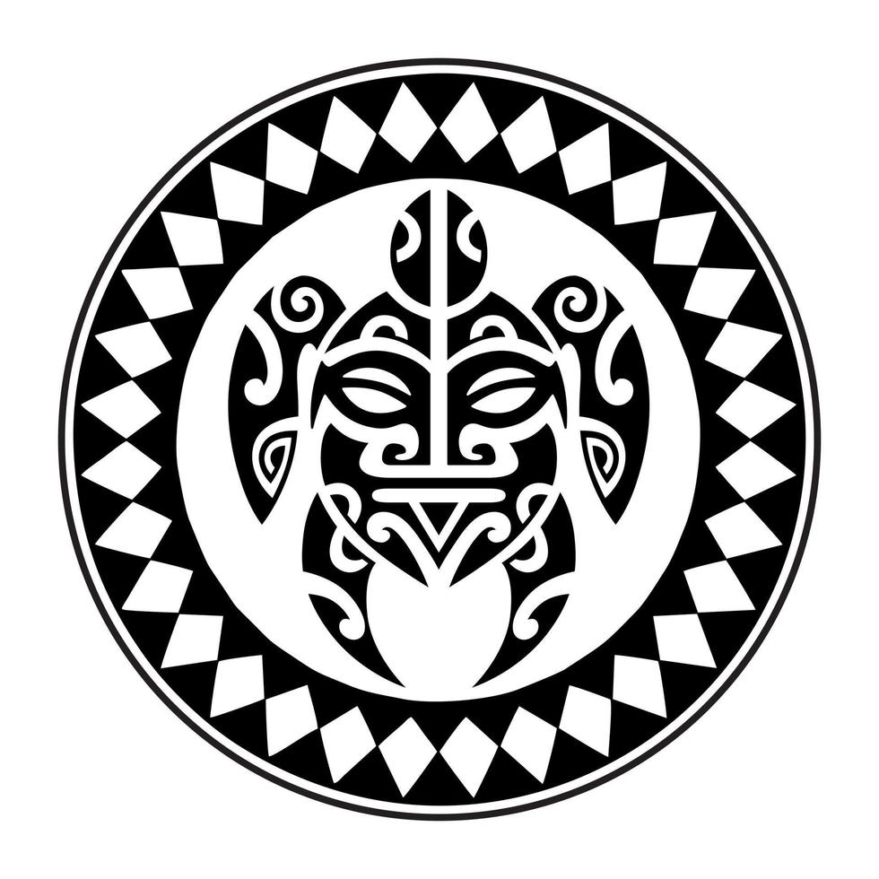 Runde Kreisverzierung der Meeresschildkröte im Maori-Stil. Tattoo-Skizze vektor