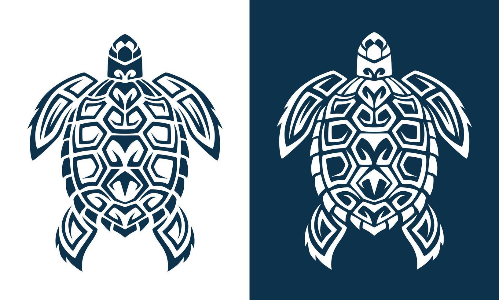 maori polynesische schildkrötentätowierung. Blauer Hintergrund vektor