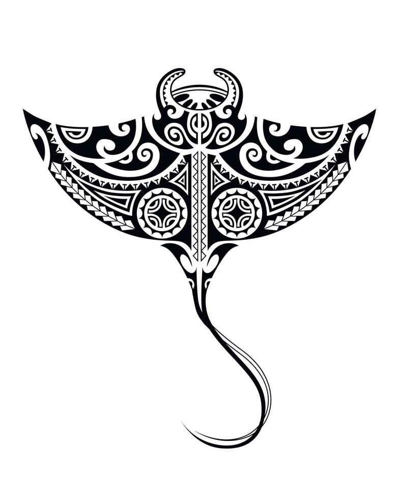 Stachelrochen-Manta im Maori-Stil. Tätowierungsskizze Stammes-Ethno-Stil. Tattoo für Taucher. vektor