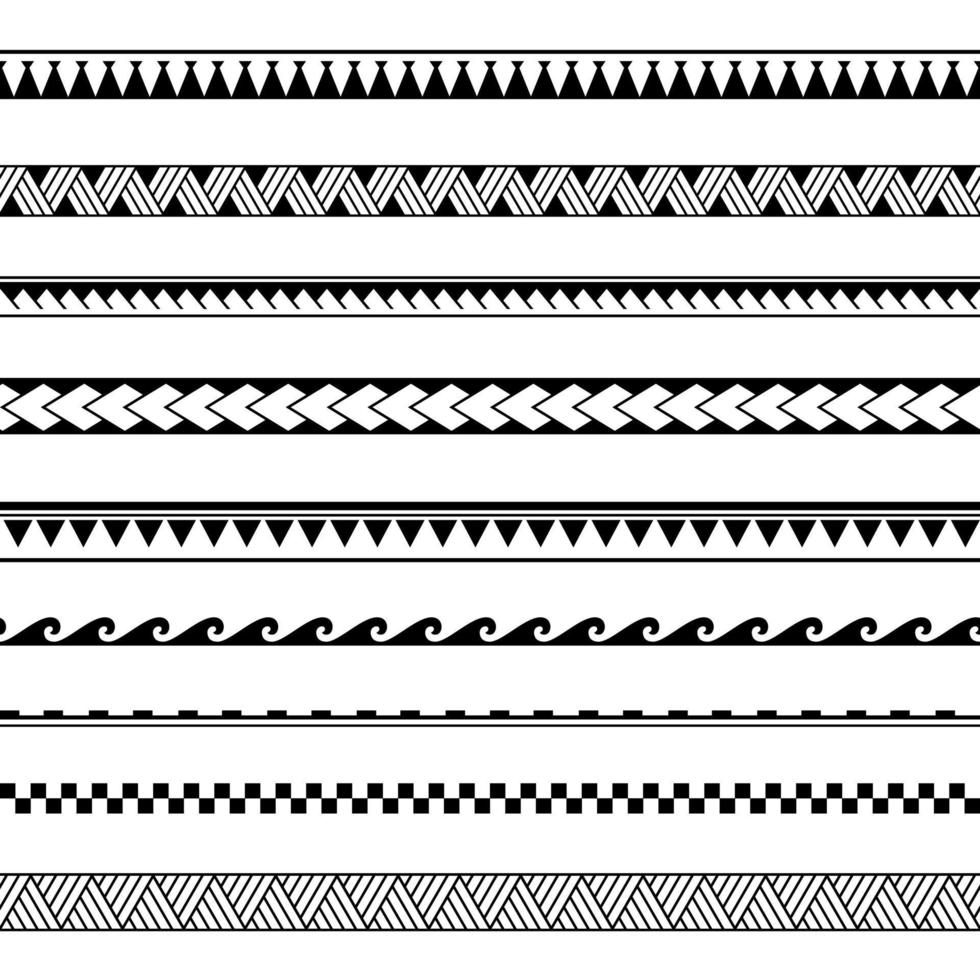 maori polynesiska tribal geometriska sömlösa vektor mönster set.