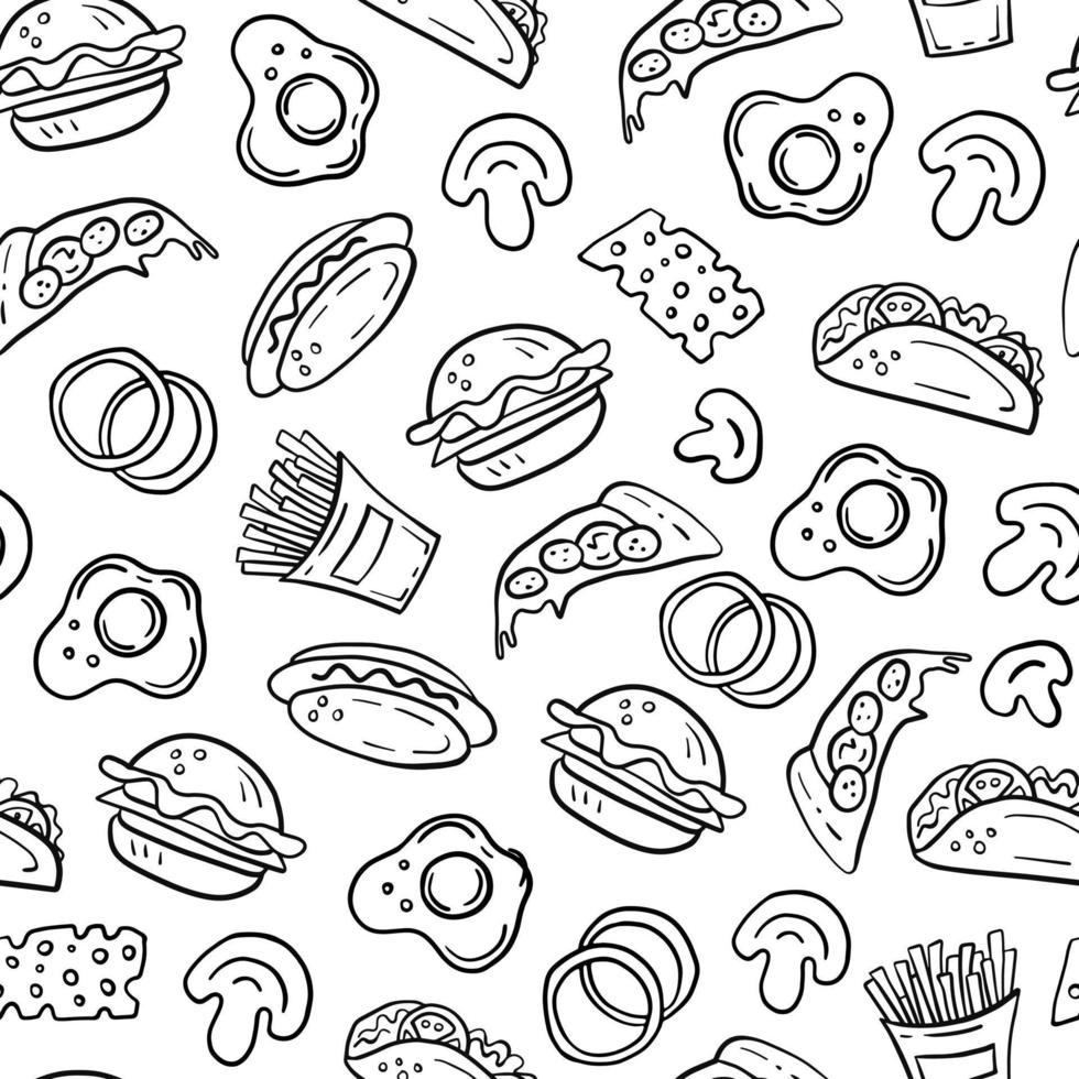 Fast-Food-Doodle-Vektor nahtloser Hintergrund vektor