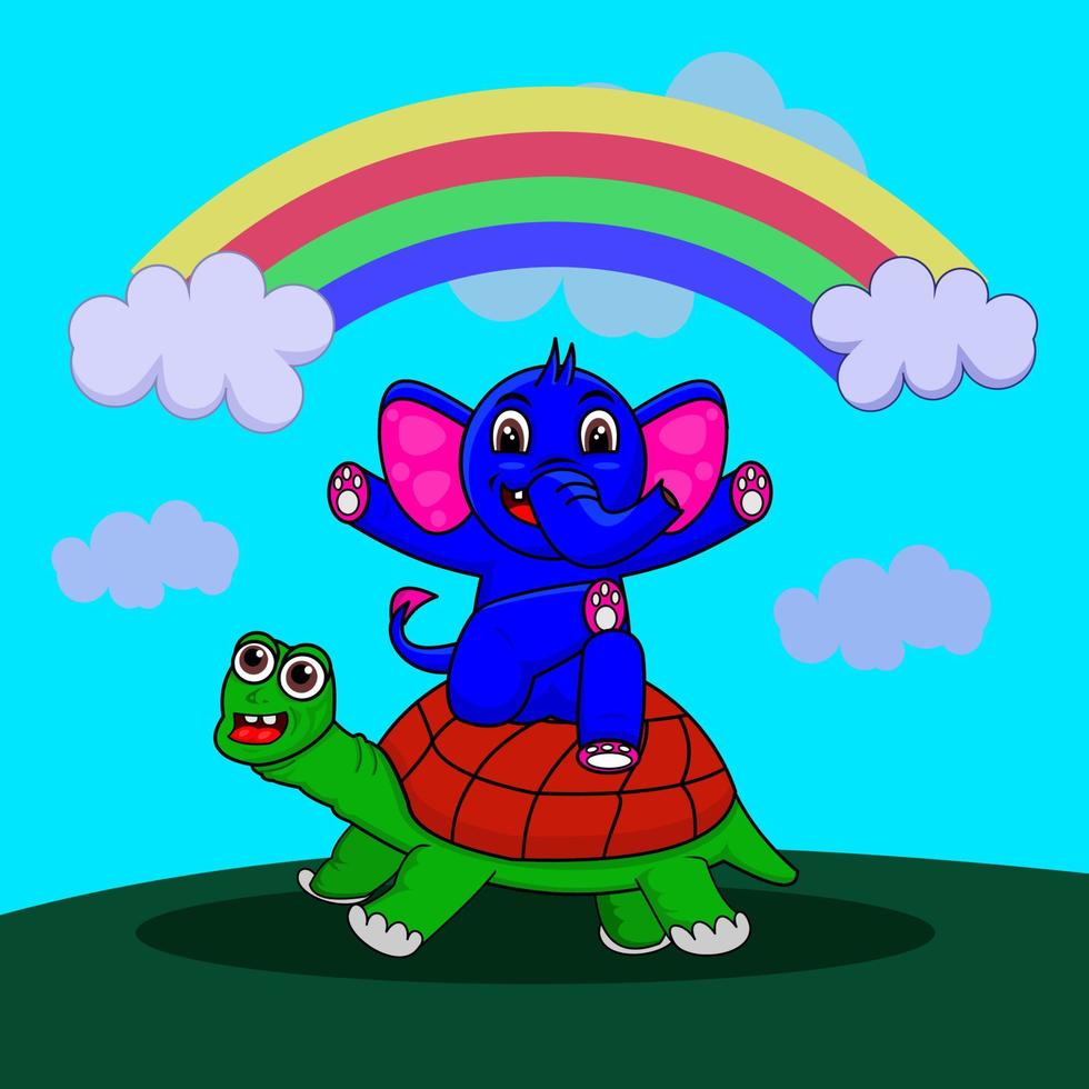 illustration av en sköldpadda och en elefant, lämplig för kläder, bokomslag, och etc.. vektor