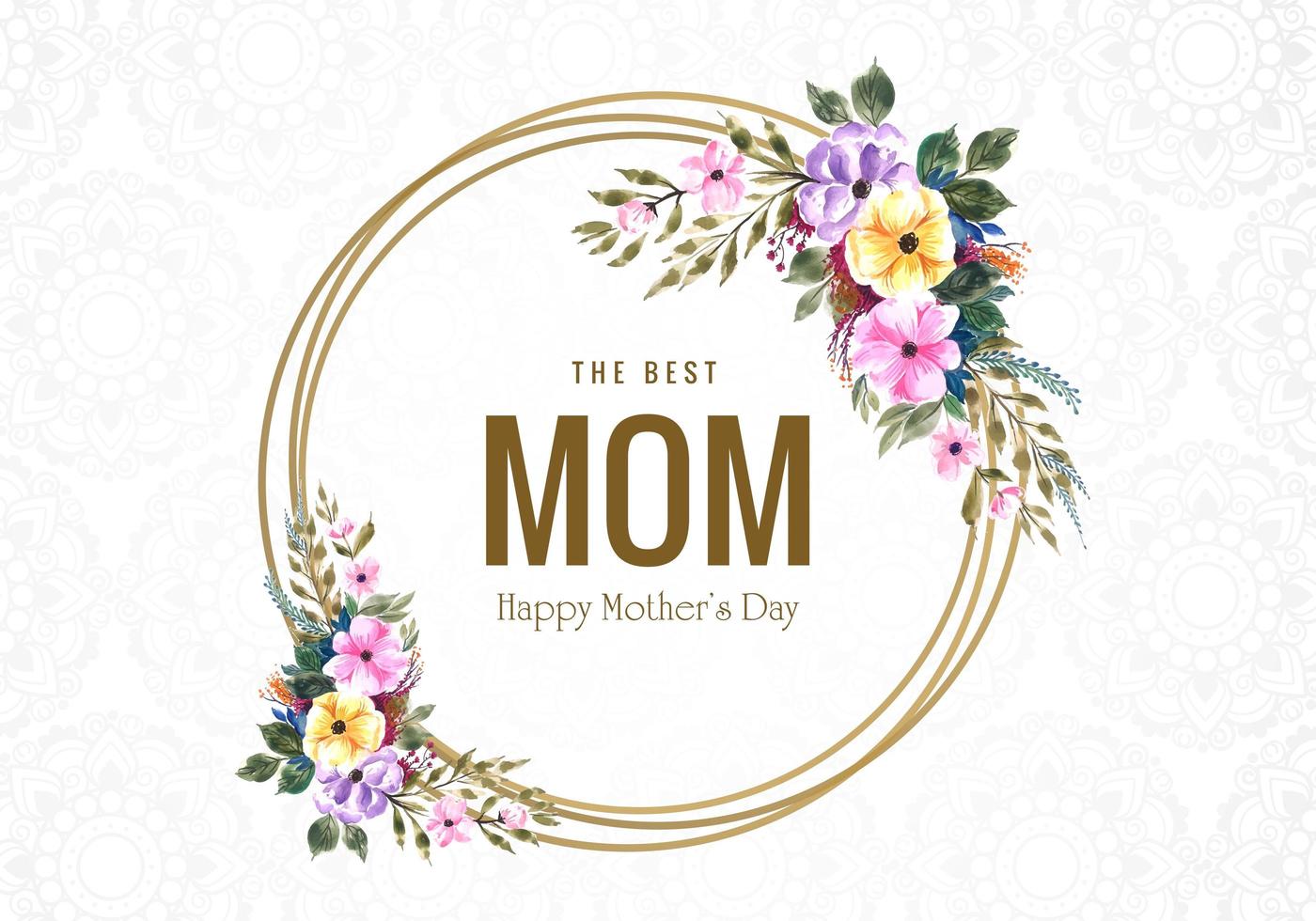 glad mors dag blommor och cirkel ram kort vektor