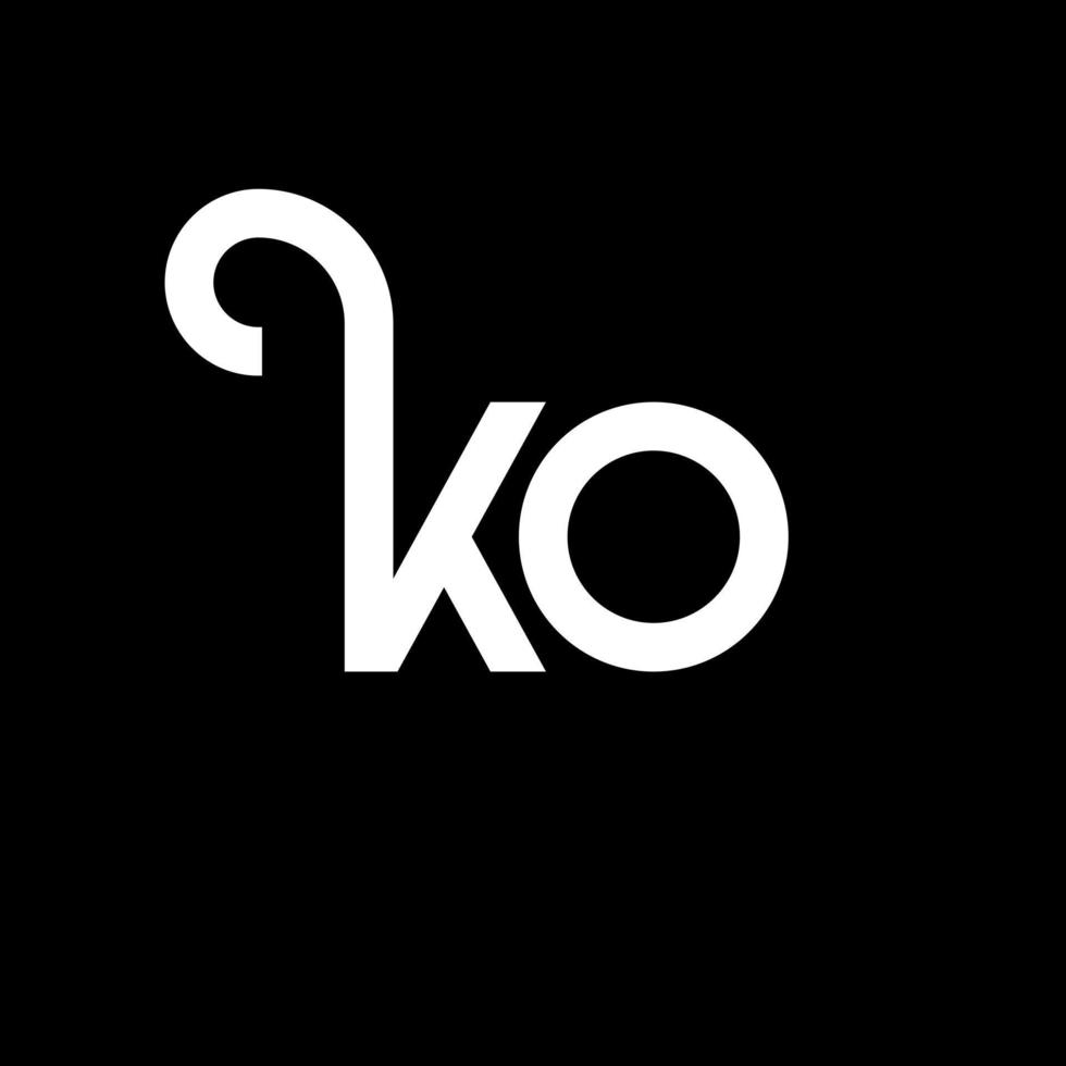 ko-Buchstaben-Logo-Design auf schwarzem Hintergrund. k kreative Initialen schreiben Logo-Konzept. ko Briefgestaltung. ko weißes Buchstabendesign auf schwarzem Hintergrund. ko, ko-Logo vektor