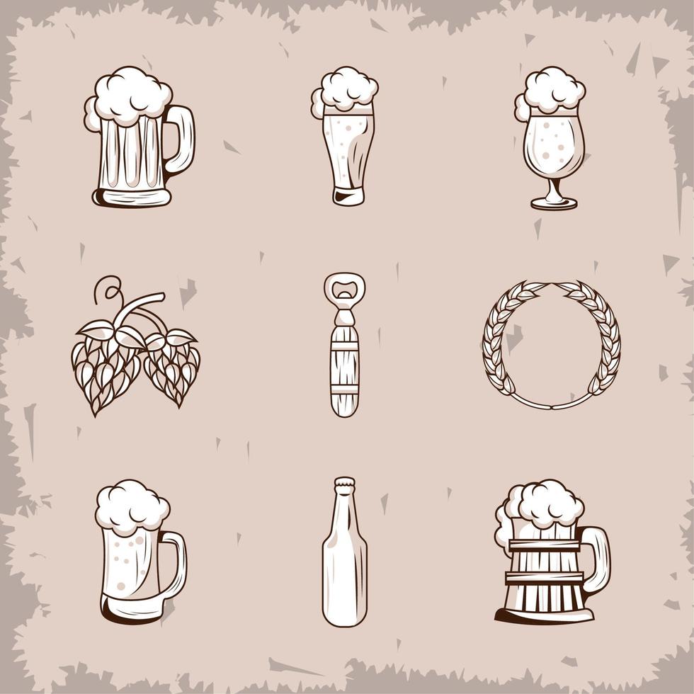 nio öl drycker ikoner vektor
