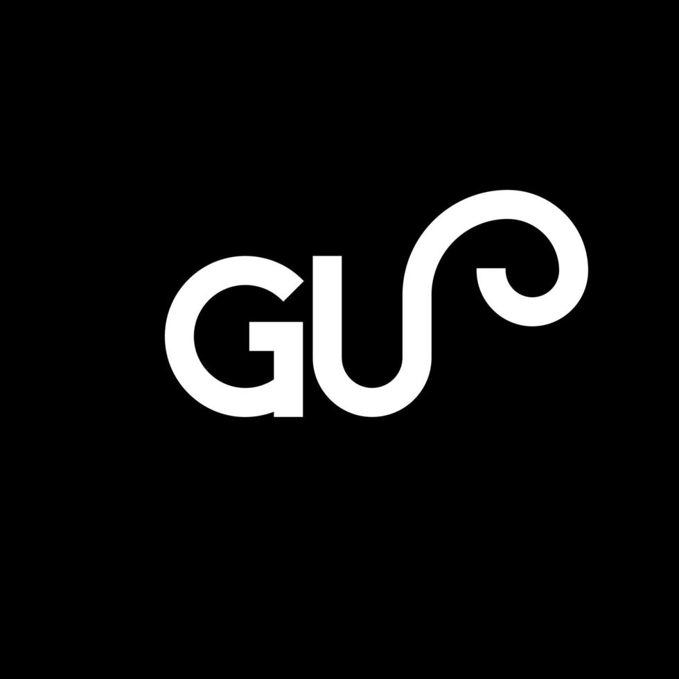 gu-Buchstaben-Logo-Design auf schwarzem Hintergrund. gu kreative Initialen schreiben Logo-Konzept. Gu-Buchstaben-Design. gu weißes Buchstabendesign auf schwarzem Hintergrund. Gu, Gu-Logo vektor
