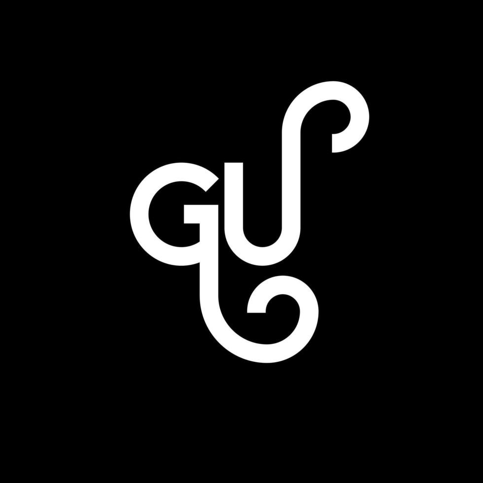 gu-Buchstaben-Logo-Design auf schwarzem Hintergrund. gu kreative Initialen schreiben Logo-Konzept. Gu-Buchstaben-Design. gu weißes Buchstabendesign auf schwarzem Hintergrund. Gu, Gu-Logo vektor