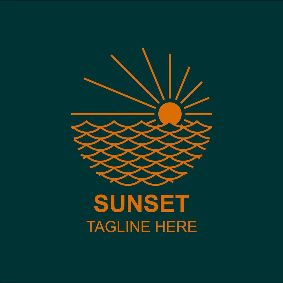 sunset line art badge logotyp ikon mall vektor illustration design. företagsemblem i minimalistiskt koncept