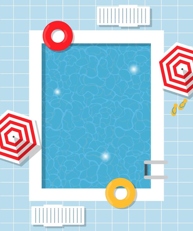 Swimmingpool mit Sonnenschirm, Liege und Schwimmern. Ansicht von oben. vektorfeiertagsillustration für fahne, flyer, einladung und plakat. vektor