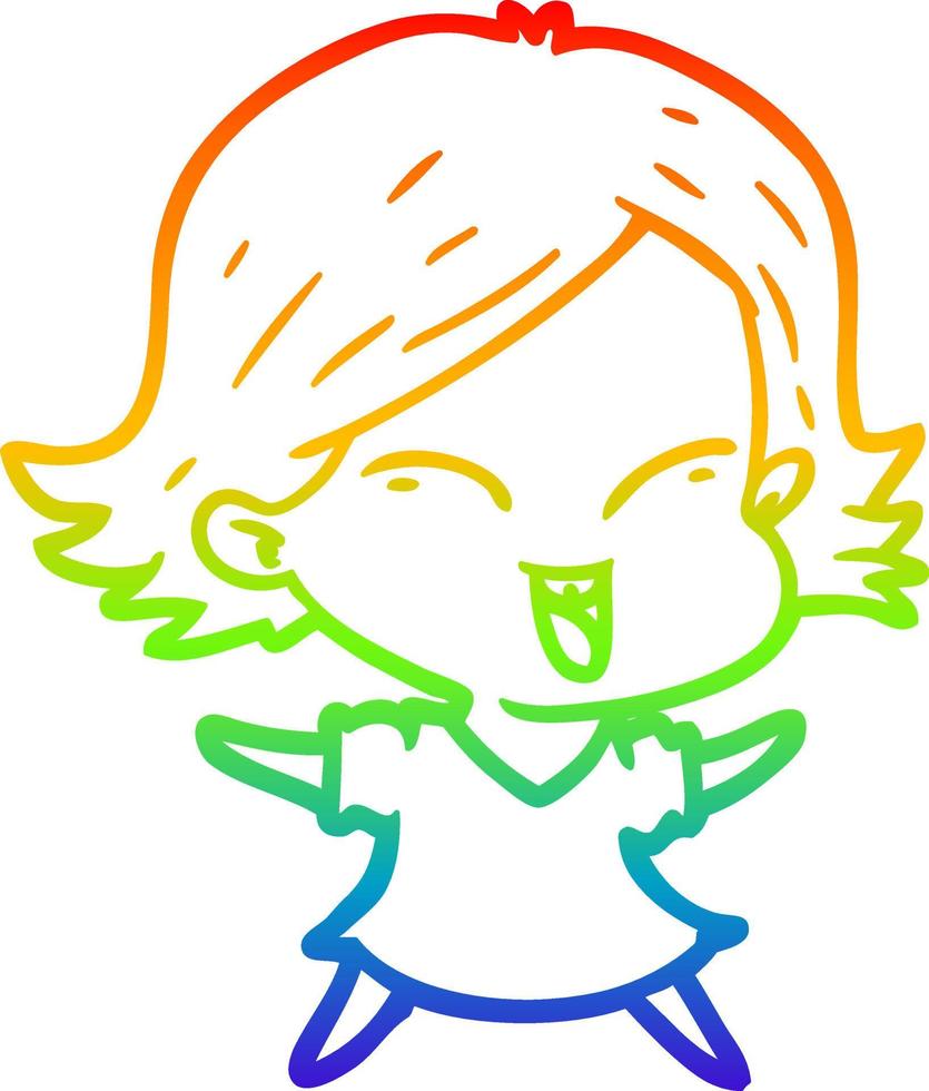 Regenbogen-Gradientenlinie, die glückliches Cartoon-Mädchen zeichnet vektor