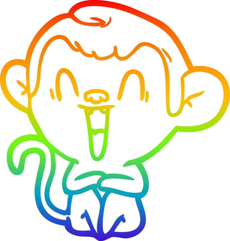 Regenbogen-Gradientenlinie Zeichnung Cartoon lachender Affe vektor