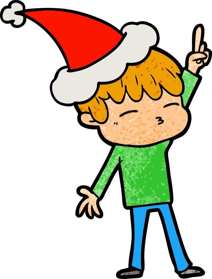 Strukturierter Cartoon eines neugierigen Jungen mit Weihnachtsmütze vektor