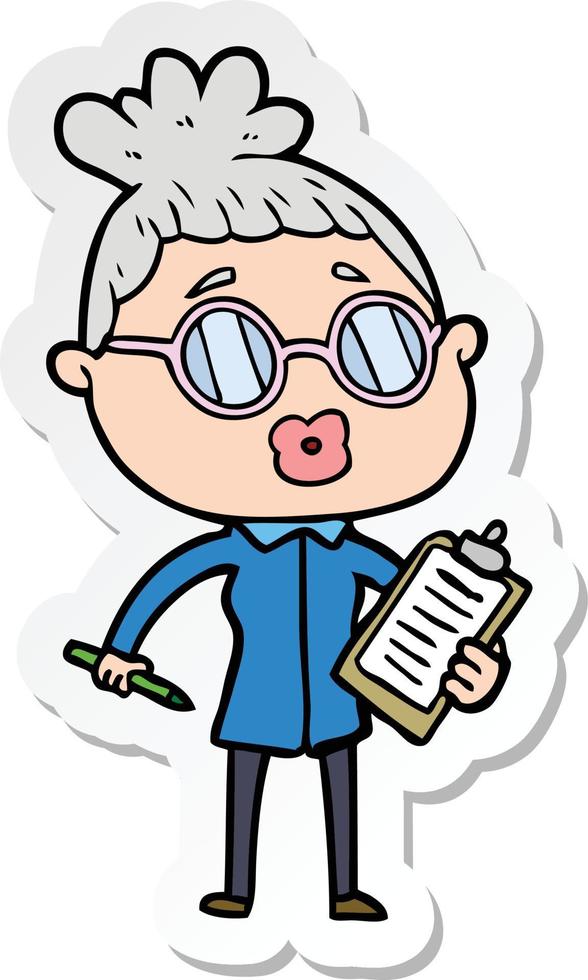 klistermärke av en tecknad chefskvinna som bär glasögon vektor