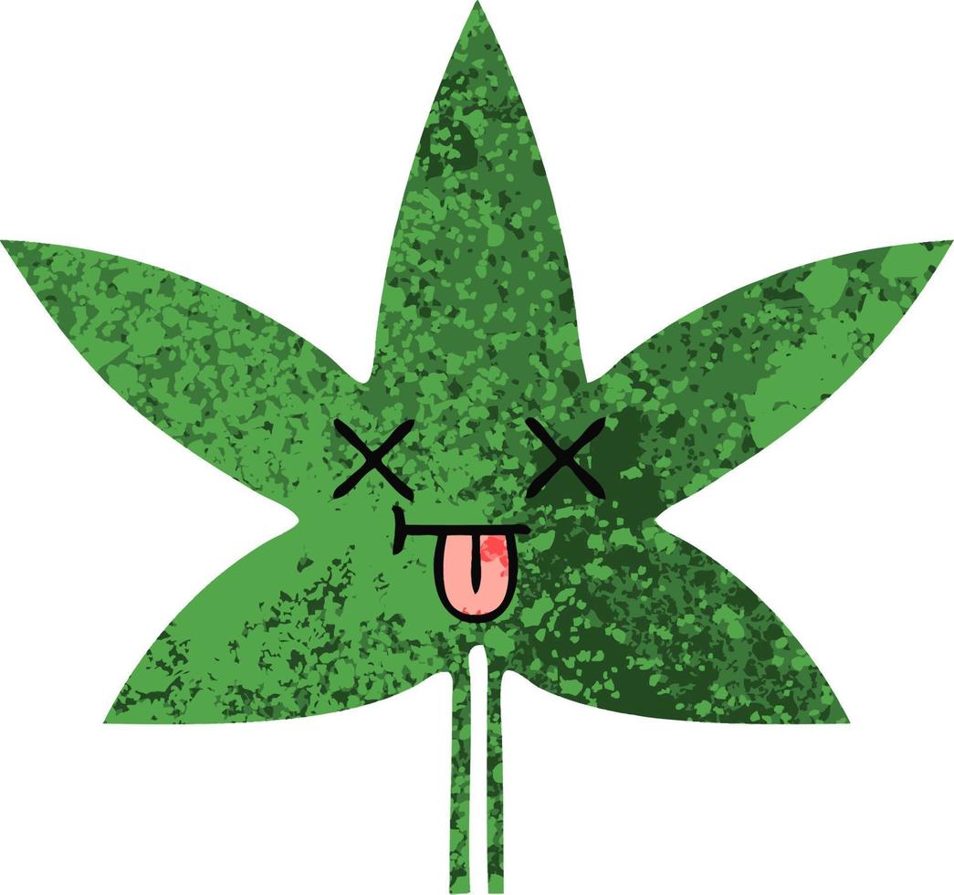 retro illustration stil tecknad marijuana blad vektor