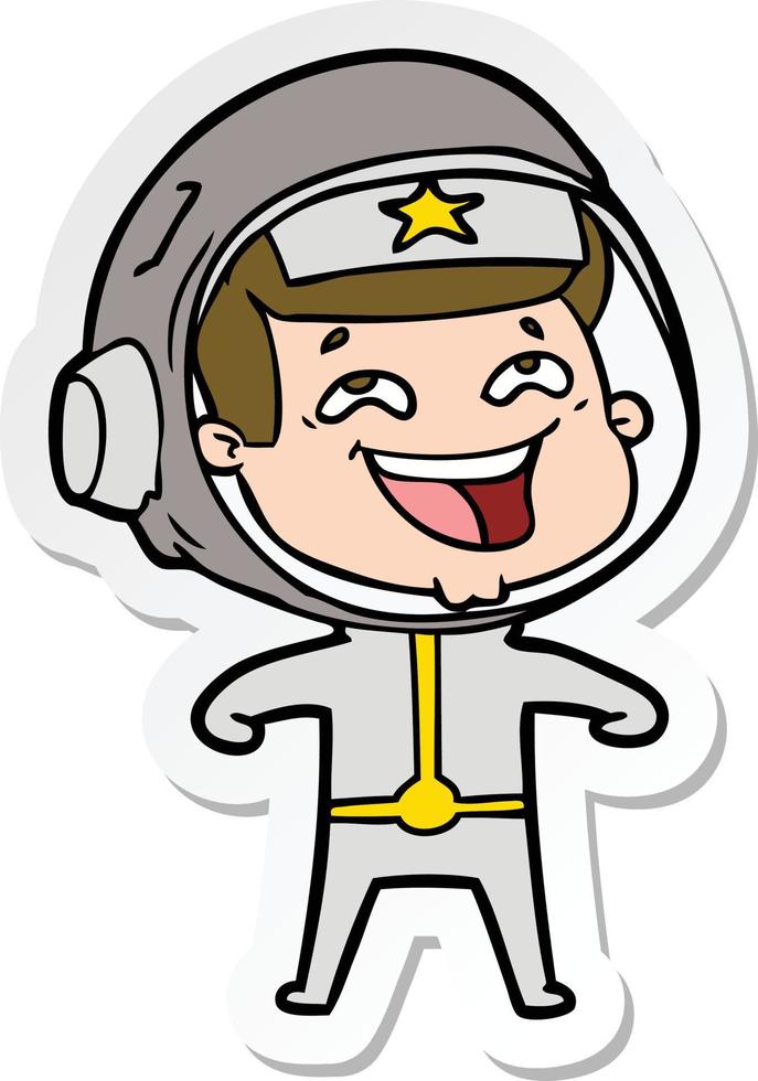 klistermärke av en tecknad skrattande astronaut vektor